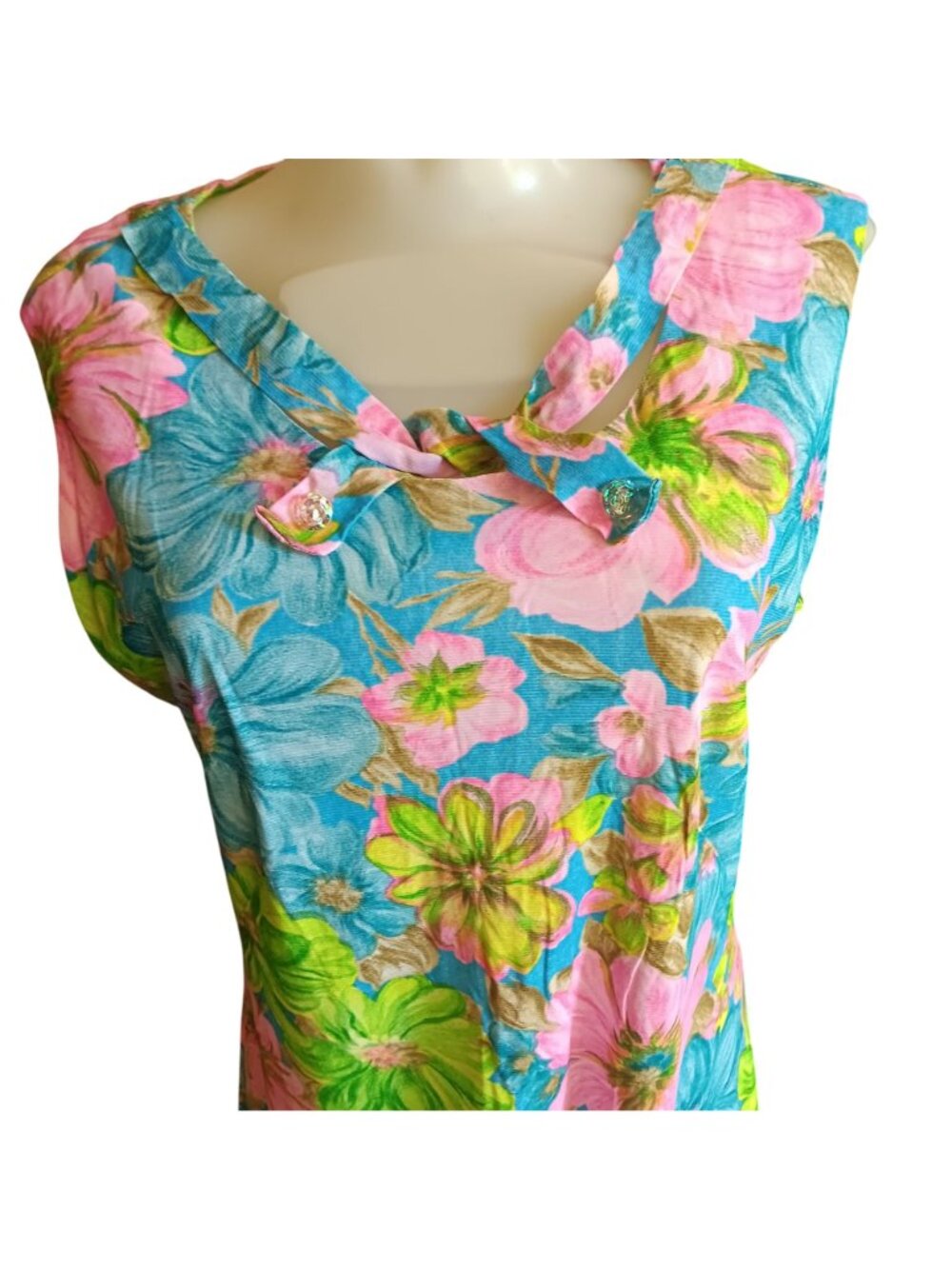 1960's Handmade sz 10 True Vintage Dress Floral Sleeveless Bow Summer Church Mom - Picture 3 of 7